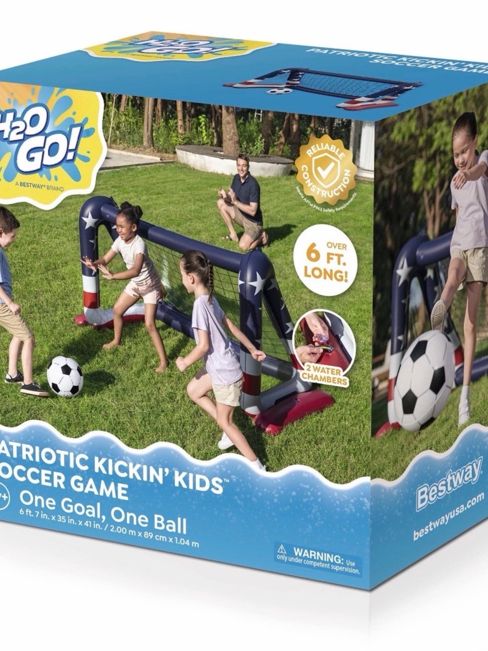 H2O GO! Patriotic Inflatable Kids Soccer Goal - Blue, Red & White